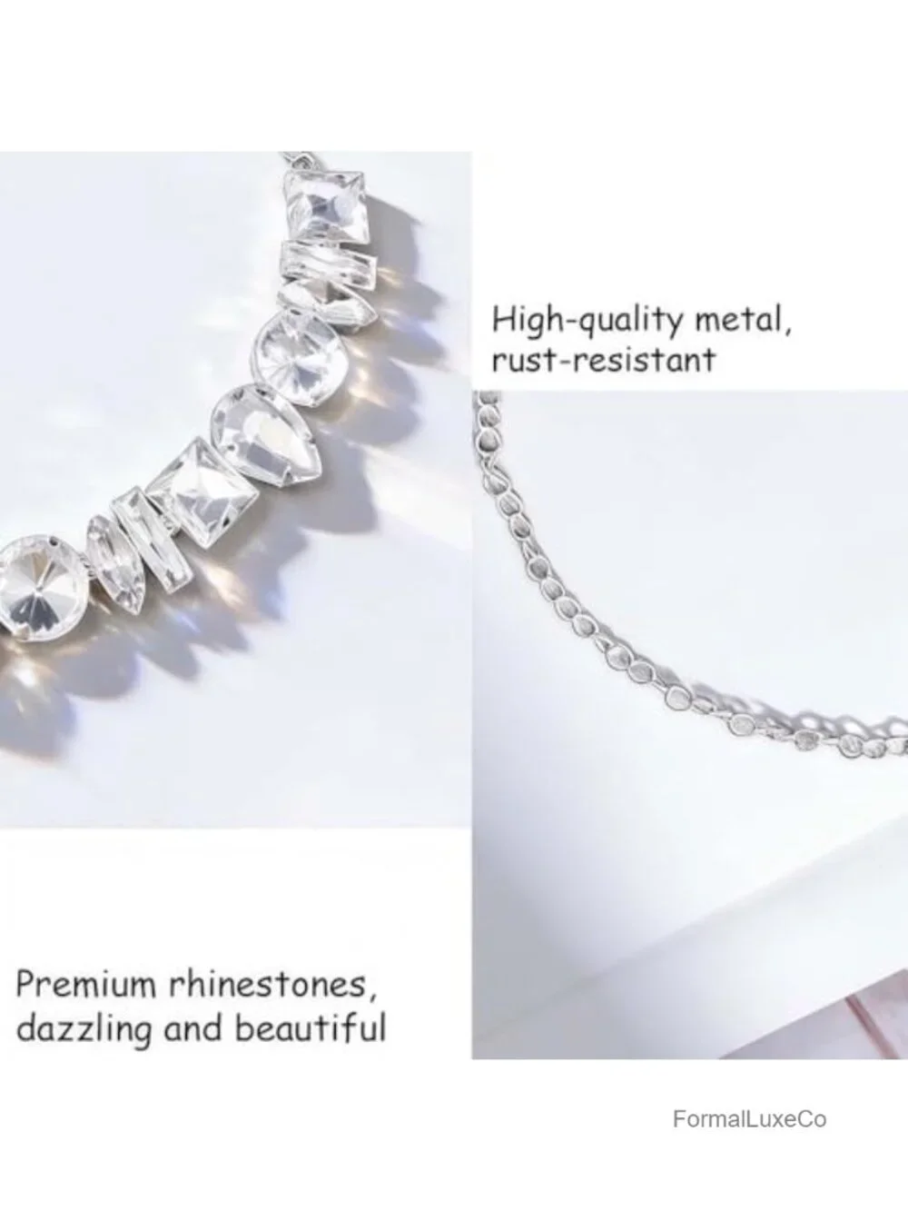Rhinestone Choker Necklace Silver Crystal Costume Jewelry Adjustable Chain